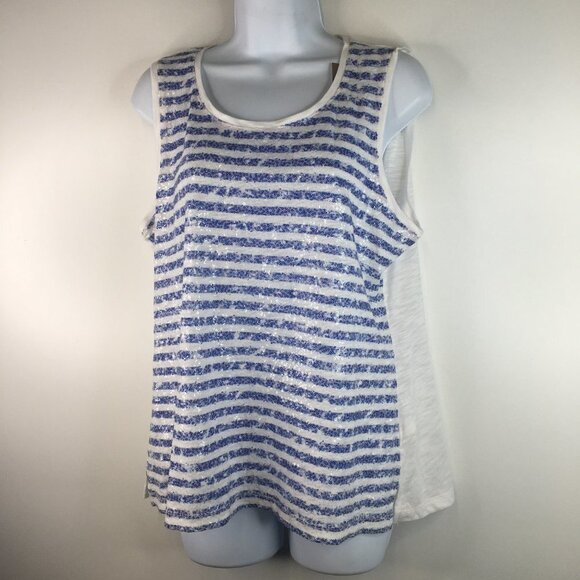 NWT Chico's Weathered Stripe Blue and White Sequined Tank Top Size 2 - Picture 5 of 11